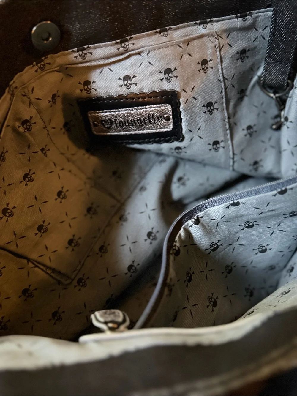 Loungefly Black Skull Pattern Tote Bag & two different style wallets that match